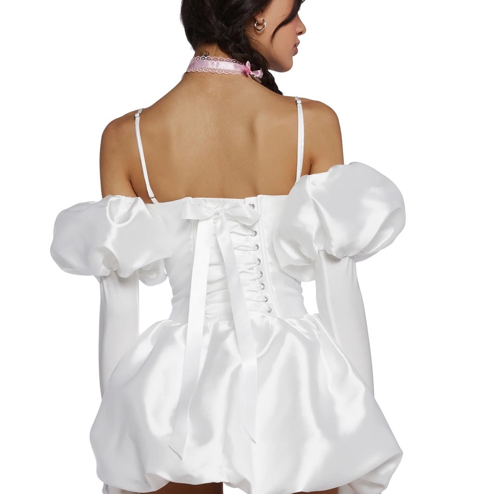 DOLLS KILL white corset satin white dress